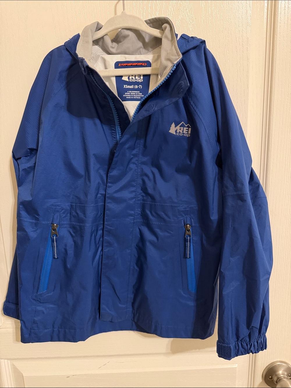 REI Kids Blue Hooded Rain Jacket